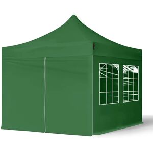 Toolport 3x3m PES 700 Pop up gazebo ECONOMY Steel 30 mm, incl. Sidewalls with Windows, dark green - (581832)