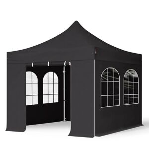 Toolport 3x3m PVC 850 Pop Up Gazebo PROFESSIONAL Aluminium 40 mm, incl. Sidewalls with Windows, fire resistant, black - (59137)