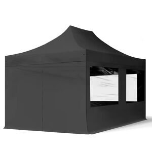 Toolport 3x4.5m PES 700 Pop up gazebo ECONOMY Steel 30 mm, incl. Sidewalls with Panorama Windows, black - (59359)