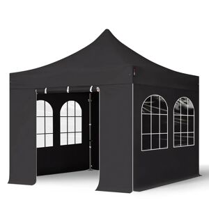 Toolport 3x3m PES 750 Pop Up Gazebo PREMIUM Steel 40 mm, incl. Sidewalls with Windows, black - (600004)