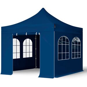 Toolport 3x3m PES 750 Pop Up Gazebo PREMIUM Steel 40 mm, incl. Sidewalls with Windows, blue - (600009)