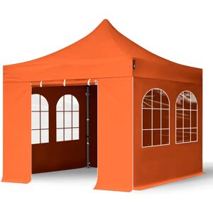 Toolport 3x3m PES 750 Pop Up Gazebo PREMIUM Steel 40 mm, incl. Sidewalls with Windows, orange - (600029)