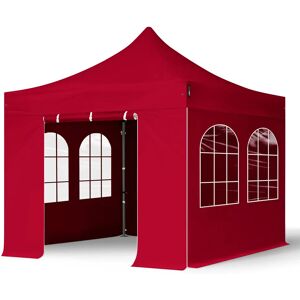 Toolport 3x3m PES 750 Pop Up Gazebo PREMIUM Steel 40 mm, incl. Sidewalls with Windows, red - (600032)