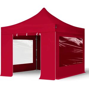 Toolport 3x3m PES 750 Pop Up Gazebo PREMIUM Steel 40 mm, incl. Sidewalls with Panorama Windows, red - (600033)