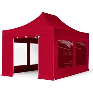 Toolport 3x4.5m PES 750 Pop Up Gazebo PREMIUM Steel 40 mm, incl. Sidewalls with Panorama Windows, red - (600058)