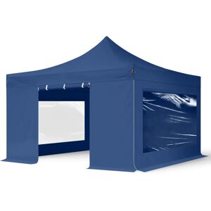 Toolport 4x4m PES 750 Pop Up Gazebo PREMIUM Steel 40 mm, incl. Sidewalls with Panorama Windows, blue - (600092)