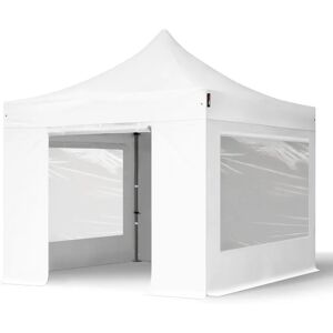 Toolport 3x3 m PVC 800 Pop Up Gazebo PREMIUM Steel 40 mm, incl. Sidewalls with Panorama Windows, fire resistant, white - (600112)