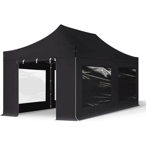 Toolport 3x6 m PVC 800 Pop Up Gazebo PREMIUM Steel 40 mm, incl. Sidewalls with Panorama Windows, fire resistant, black - (600121)