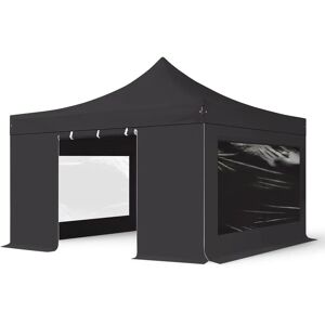 Toolport 4x4m PES 800 Pop up gazebo PROFESSIONAL Aluminium 40 mm, incl. Sidewalls with Panorama Windows, black - (600177)