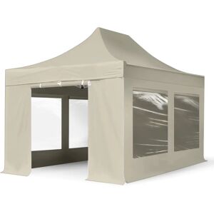 Toolport 3x4.5m PES 800 Pop up gazebo PROFESSIONAL Aluminium 40 mm, incl. Sidewalls with Panorama Windows, cream - (600197)