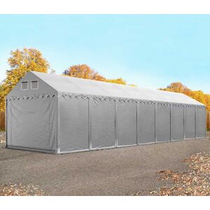 Toolport 4x20m 2.6m Sides Storage Tent / Shelter w. ground frame, PVC 800, grey with statics package (concrete anchors) - (617630)