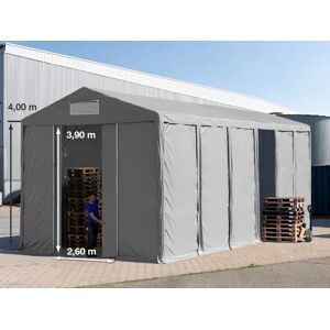 Toolport 6x12m 4.0m Sides Storage Tent / Shelter w. ground frame and sliding door, PVC 850, grey with statics package (soft ground anchors) - (93808)