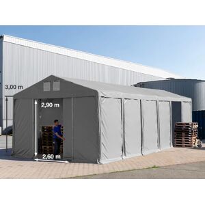 Toolport 6x12m 3.0m Sides Storage Tent / Shelter w. ground frame and sliding door, PVC 850, grey with statics package (concrete anchors) - (94032)