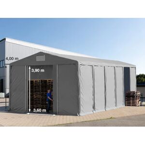 Toolport 8x16m 4.0m Sides Storage Tent / Shelter w. ground frame and sliding door, PVC 850, grey with statics package (concrete anchors) - (94273)