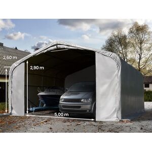 Toolport 7x7m 2.6m Sides Carport Tent / Portable Garage, 5x2.9m Drive Through, PVC 850, grey with statics package (concrete anchors) - (99455)