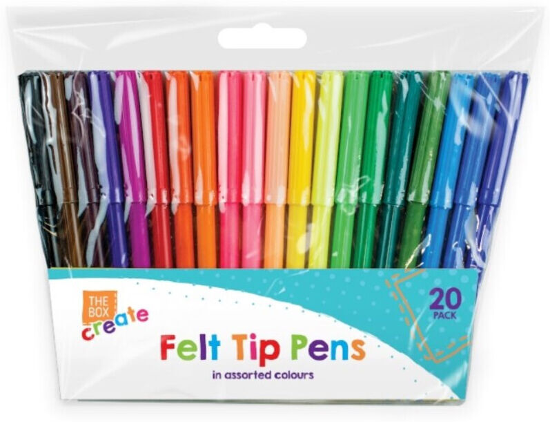 The Home Fusion Company 20 x Felt Tip Art Craft Childrens Kids Fibre Pens Assorted Colours Pack