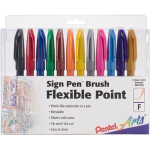 Pentel Arts Sign Pens W/Brush Tip 12/Pkg-Assorted Pentel Arts Sign Pens W/Brush Tip 12/Pkg-Assorted