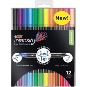 BIC BICFPINDP12AST Fineliner 2-in-1 Dual Tip Markers, Assorted Color - Pack of 1 BIC BICFPINDP12AST Fineliner 2-in-1 Dual Tip Markers, Assorted Color - Pack of 1