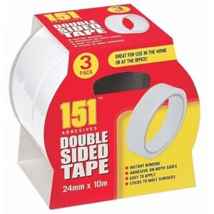 151 Products LTD (1) 3PK DOUBLE SIDED ADHESIVE STICKY TAPE EXTRA STRONG BONDING 24mm x 10m 151 Products LTD (1) 3PK DOUBLE SIDED ADHESIVE STICKY TAPE EXTRA STRONG BONDING 24mm x 10m