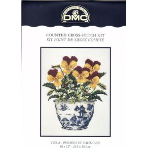 Viola In Willow Pattern Pot Cross Stitch Kit By DMC 10 x 12 inches at 14 Count Viola In Willow Pattern Pot Cross Stitch Kit By DMC 10 x 12 inches at 14 Count