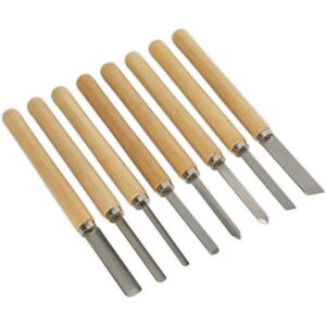 Loops 8 Piece Wood Turning Chisel Set - Steel Shafts & Tips - Long Softwood Handles Loops 8 Piece Wood Turning Chisel Set - Steel Shafts & Tips - Long Softwood Handles