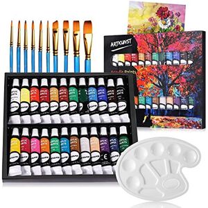 ARTKUNST Acrylic Paint Set, 24 Rich Pigment Colors with 10 Art Brushes for Painting Canva ARTKUNST Acrylic Paint Set, 24 Rich Pigment Colors with 10 Art Brushes for Painting Canva