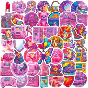 Mascot 50pcs Retro Cool Stickers, Pink Purple Vinyl Waterproof Retro Girl Decals for La Mascot 50pcs Retro Cool Stickers, Pink Purple Vinyl Waterproof Retro Girl Decals for La
