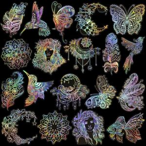 Tianfu 80 PCS Holographic Stickers, Glitter Clear Resin Sticker Decals for Scrapbooking Tianfu 80 PCS Holographic Stickers, Glitter Clear Resin Sticker Decals for Scrapbooking
