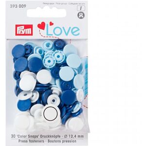 Prym Love Round Snaps Press Fasteners Blue White Light Blue - per pack of 30 Prym Love Round Snaps Press Fasteners Blue White Light Blue - per pack of 30