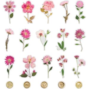 TIANCI 40pcs pink dried flower wax seal sticker transparent flower vinyl sticker waterp TIANCI 40pcs pink dried flower wax seal sticker transparent flower vinyl sticker waterp