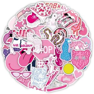 TIANCI Pink Preppy Stickers for Water Bottle,50PCS Kawaii Vinyl Sticker for Laptops Scr TIANCI Pink Preppy Stickers for Water Bottle,50PCS Kawaii Vinyl Sticker for Laptops Scr