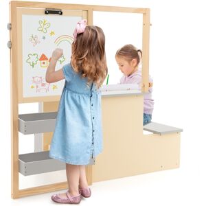 Costway Children's Art Easel & Drawing Table Bench Set Double-Sided Adjustable with Chal Costway Children's Art Easel & Drawing Table Bench Set Double-Sided Adjustable with Chal