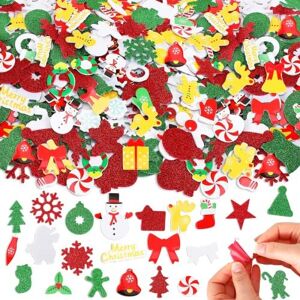 JULBEAR 300 Pieces Christmas Foam Stickers Glitter Self-Adhesive Santa Claus Snowman Elk JULBEAR 300 Pieces Christmas Foam Stickers Glitter Self-Adhesive Santa Claus Snowman Elk