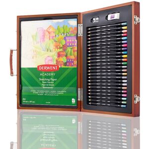 Derwent Academy Trend Colour Wooden Gift Box, 27 Piece Art Set with Colouring Pencils, P Derwent Academy Trend Colour Wooden Gift Box, 27 Piece Art Set with Colouring Pencils, P