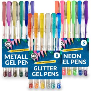 SOL 18pk Gel Pens for Kids 3 Sets Coloured Gel Pens for Writing Includes 1 x 6pk G SOL 18pk Gel Pens for Kids 3 Sets Coloured Gel Pens for Writing Includes 1 x 6pk G