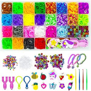 WONDERFORU Loom Bands Set for Crafts, 1800+ Colourful Rubber Bands Starter Set D WONDERFORU Loom Bands Set for Crafts, 1800+ Colourful Rubber Bands Starter Set D