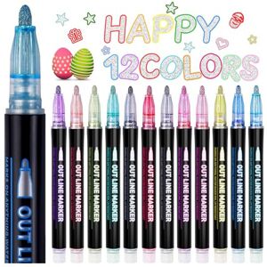 Lenski Gifts for Girls, 12 Colours Glitter Pens Outline Marker Pens, Gifts for Teenage Lenski Gifts for Girls, 12 Colours Glitter Pens Outline Marker Pens, Gifts for Teenage