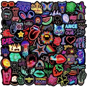 konhill (As show, One size) 100Pcs Neon Stickers Decal, Waterproof Vinyl Stickers Pack f konhill (As show, One size) 100Pcs Neon Stickers Decal, Waterproof Vinyl Stickers Pack f