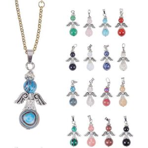 konhill (As show, One size) 16 Colors Angel Wings Charms Angel Fairy Quartz Gemstone Cha konhill (As show, One size) 16 Colors Angel Wings Charms Angel Fairy Quartz Gemstone Cha