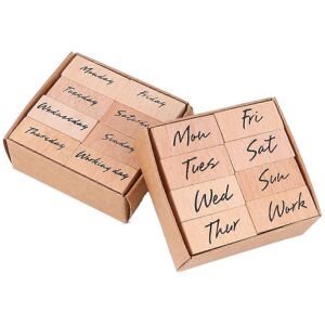 Kricely (As show, One size) 16 Pcs in 2 Set DIY Wooden Antique Stamps Week Letter and Ab Kricely (As show, One size) 16 Pcs in 2 Set DIY Wooden Antique Stamps Week Letter and Ab