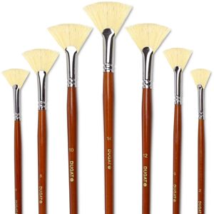 DUBBEL DUGATO Artist Fan Paint Brush Set of 7 White Hog Bristle Natural Hair DUBBEL DUGATO Artist Fan Paint Brush Set of 7 White Hog Bristle Natural Hair