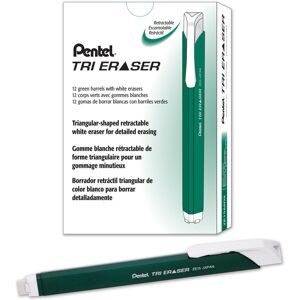 Pentel Tri Eraser Retractable Eraser Metallic Green Barrel Box of 12 Pentel Tri Eraser Retractable Eraser Metallic Green Barrel Box of 12
