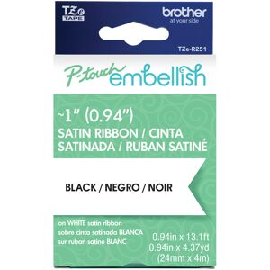 Brother P-Touch Embellish Black Print on White Satin Ribbon TZE-R251 - ~1""""""" Brother P-Touch Embellish Black Print on White Satin Ribbon TZE-R251 - ~1"""""""