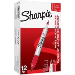 Sharpie Twin Tip Permanent Markers Fine & Ultra-Fine Points Red 12 Count Sharpie Twin Tip Permanent Markers Fine & Ultra-Fine Points Red 12 Count
