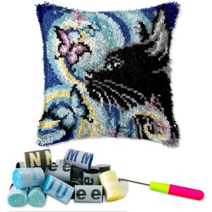 DL-YTG Latch Hook Kits Pillow Black Cat Left Crochet Yarn Cushion Colour Pre-Pri DL-YTG Latch Hook Kits Pillow Black Cat Left Crochet Yarn Cushion Colour Pre-Pri