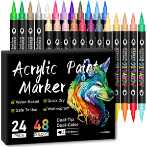 Unbranded (24pack) 48 Colors Dual Tip Acrylic Paint Pens Markers, 24P Unbranded (24pack) 48 Colors Dual Tip Acrylic Paint Pens Markers, 24P