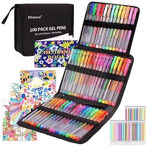 Efimeso 100 Pack Gel Pens Set 50 Glitter Gel Pens with 50 Refills in Zipper Case Efimeso 100 Pack Gel Pens Set 50 Glitter Gel Pens with 50 Refills in Zipper Case