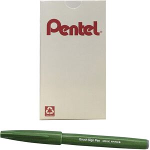 Pentel Arts Sign Pen Brush Olive Green Ink Box of 12 Pens Pentel Arts Sign Pen Brush Olive Green Ink Box of 12 Pens