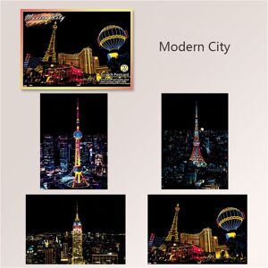 Unbranded (Modern City) Magic Night View Scratch Art Painting Paper Kit W Bamboo Drawing K Unbranded (Modern City) Magic Night View Scratch Art Painting Paper Kit W Bamboo Drawing K