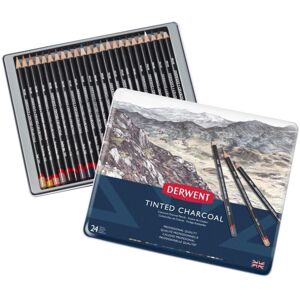 Derwent Tinted Charcoal Drawing Pencils, Drawing & Writing, Set Of 24, Watersolu Derwent Tinted Charcoal Drawing Pencils, Drawing & Writing, Set Of 24, Watersolu